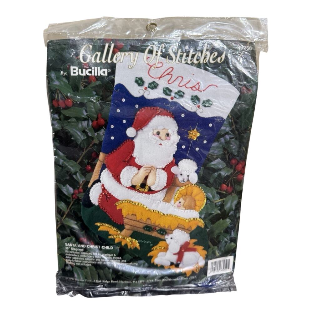 Vintage 1993 Bucilla Santa & Christ Child Stocking Kit #33250 15" New Sealed